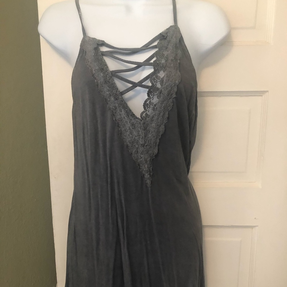 Tunic Style tank top with lace and criss cross
